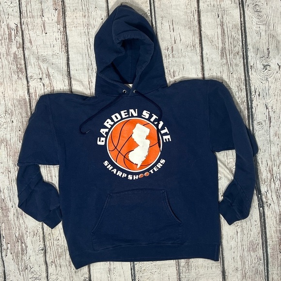 Vintage Garden State Shooters Basketball Blue 1990s Hoodie Pullover Sweatshirt - Picture 1 of 6
